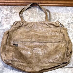 Vintage Brio! Leather Slouchy Shoulder Bag Taupe Boho Drawstring Hobo Purse